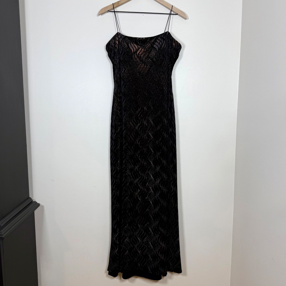 JS Boutique Y2K Formal Velvet Maxi Dress 14 Black Metallic Shimmer Whimsigoth
